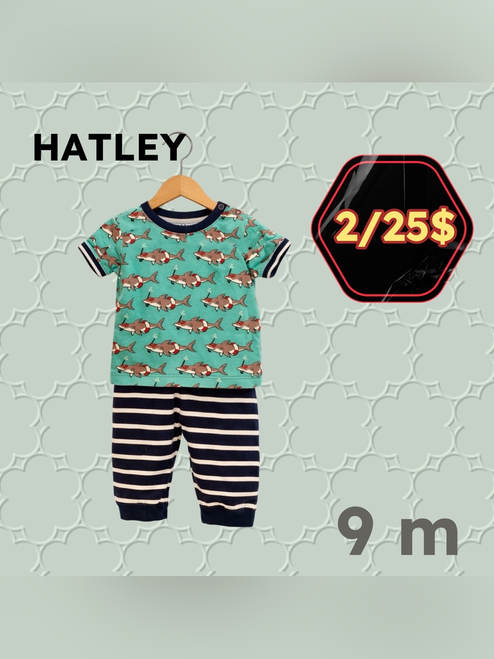 🌙 2/25$ 🇨🇦👍GUC HATLEY |9m| Unisex 2 pieces ocean theme Baby Pyjamas